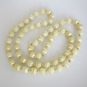 Vintage Ivory Silk Thread Beaded Necklace Mid-Century 1950s-60s